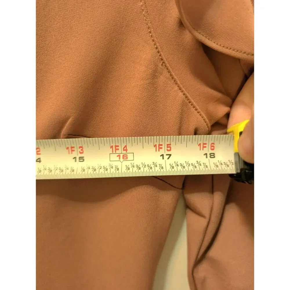 New! Express Ruffle Flutter Sheer Bodycon Vneck Mini Dress Rose Brown Size M - Picture 9 of 11